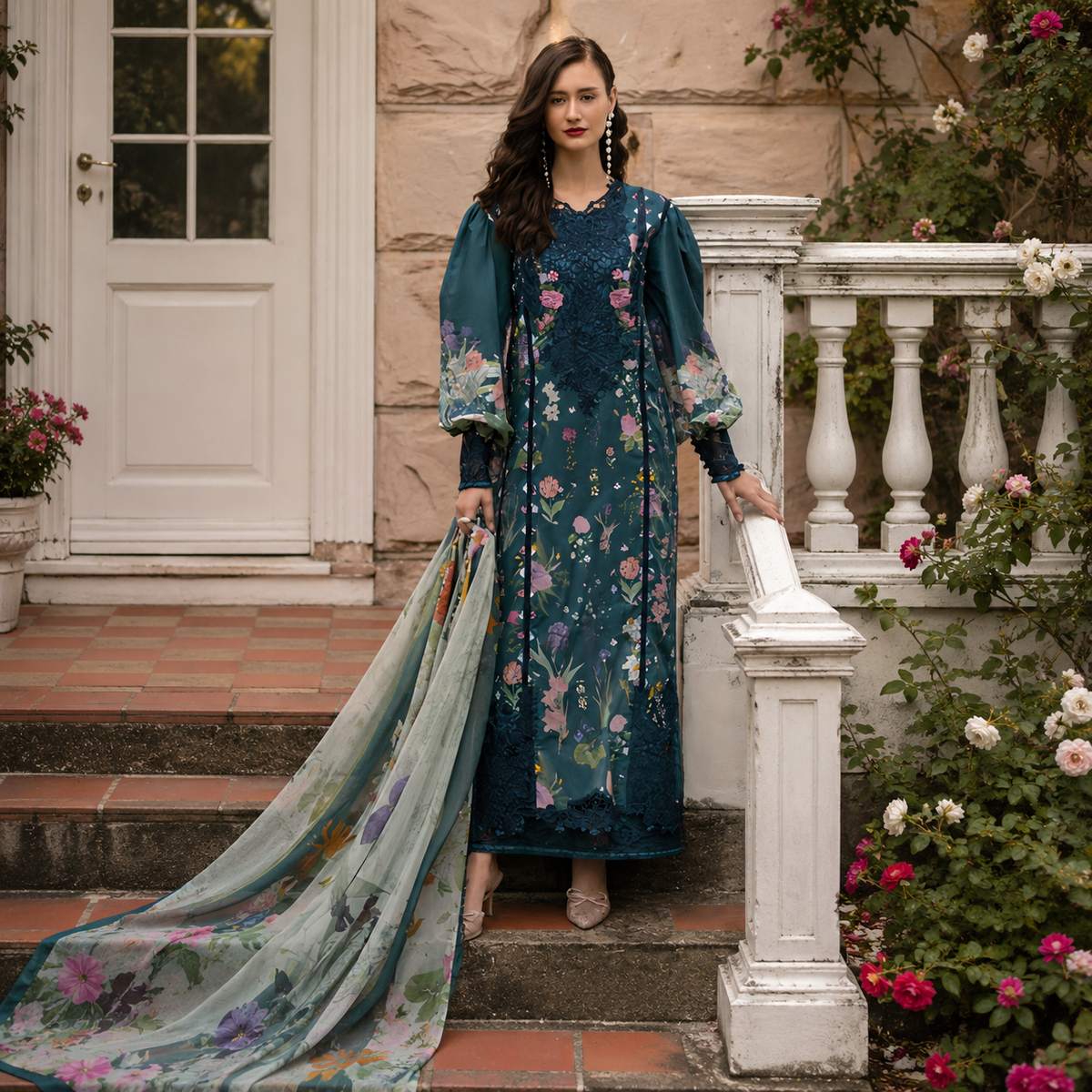 Printed Lawn 3PC With Silk Dupatta