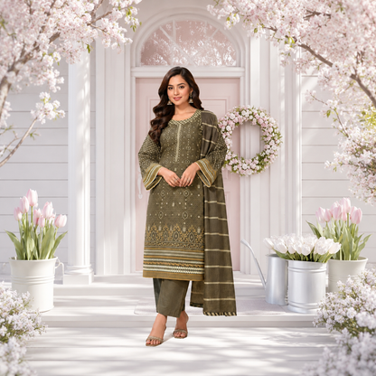 Printed Lawn 3PC With Silk Dupatta