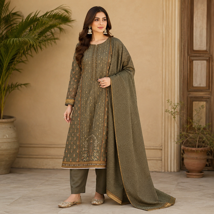 Printed Lawn 3PC With Silk Dupatta