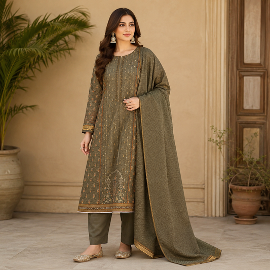 Printed Lawn 3PC With Silk Dupatta