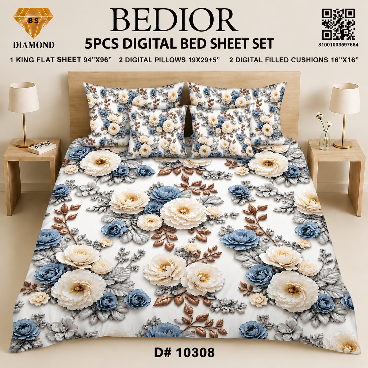 BEDIOR 5PCs DIGITAL BED SHEET SET 10308