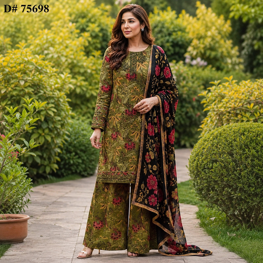MARIA.B Basic Embroidered Linen 3PCD# 75698