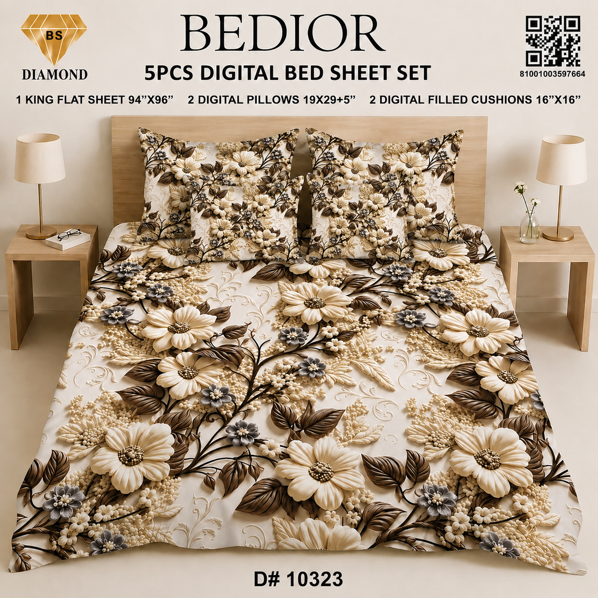 BEDIOR 5PCS DIGITAL BED SHEET SET 10323