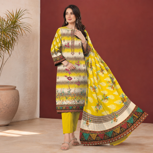 Luxury EMB Lawn 3PC with Chiffon Dupatta – Summer Edition