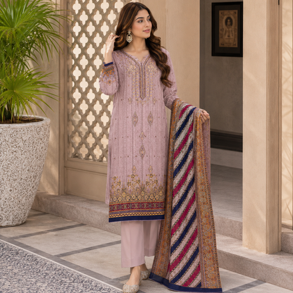 Luxury EMB Lawn 3PC with Chiffon Dupatta – Summer Edition