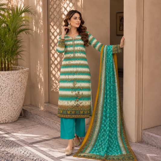 Luxury EMB Lawn 3PC with Chiffon Dupatta – Summer Edition