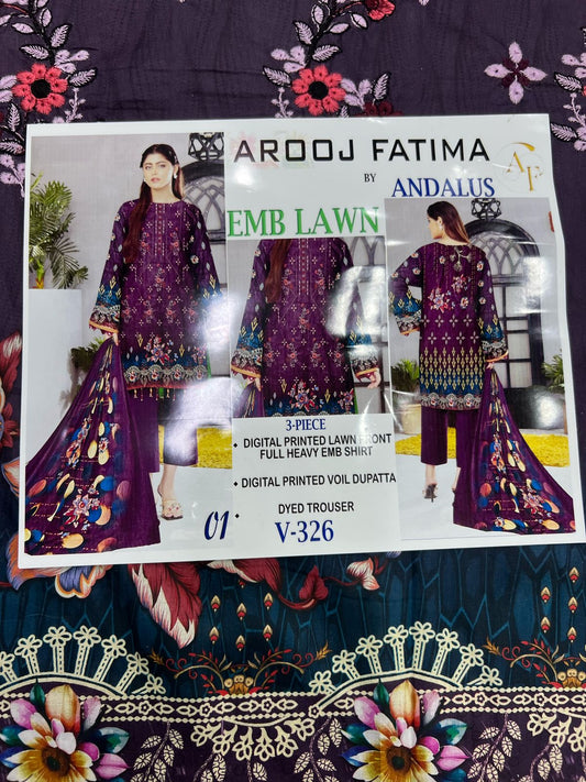 AROOJ FATIMA EMB Lawn 3PC