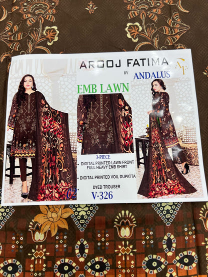 AROOJ FATIMA EMB Lawn 3PC