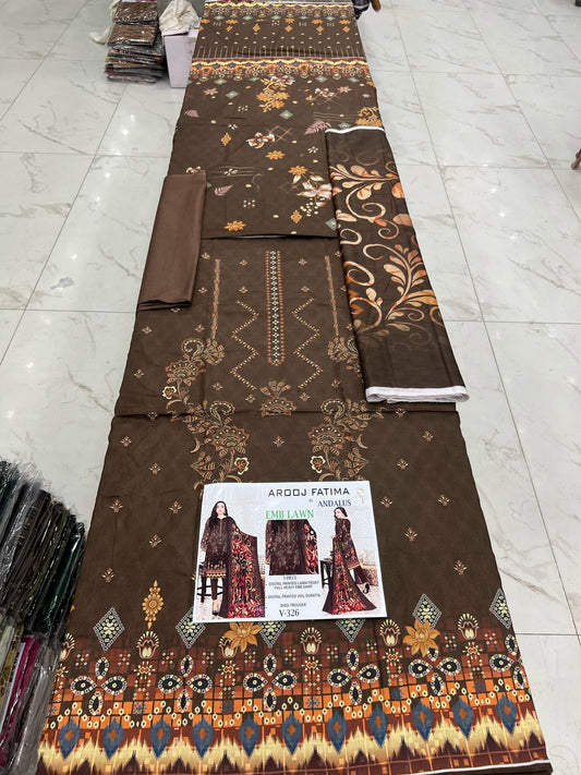 AROOJ FATIMA EMB Lawn 3PC