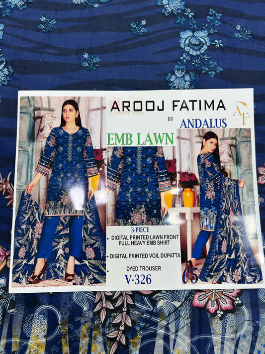AROOJ FATIMA EMB Lawn 3PC