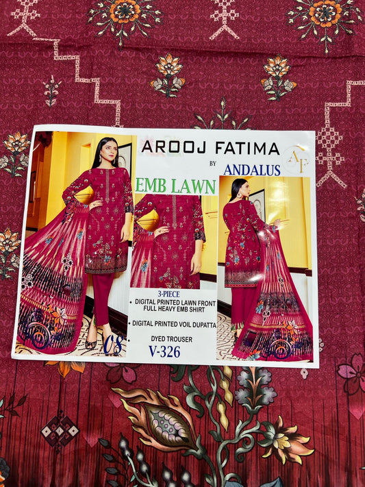 AROOJ FATIMA EMB Lawn 3PC