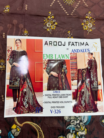 AROOJ FATIMA EMB Lawn 3PC