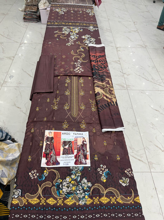 AROOJ FATIMA EMB Lawn 3PC