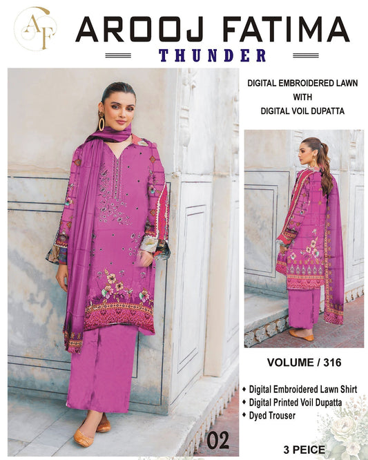 AROOJ FATIMA EMB Lawn 3PC