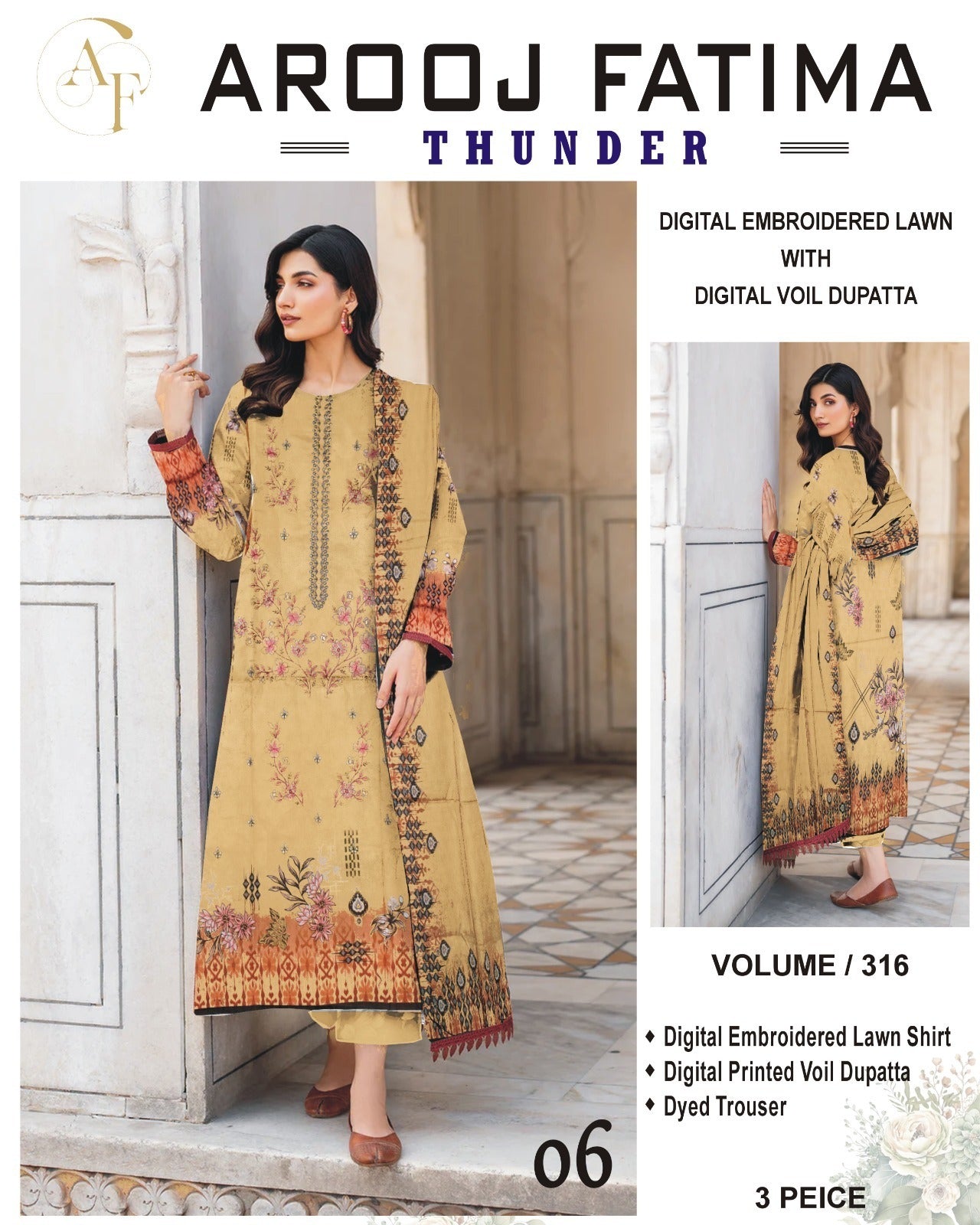AROOJ FATIMA EMB Lawn 3PC