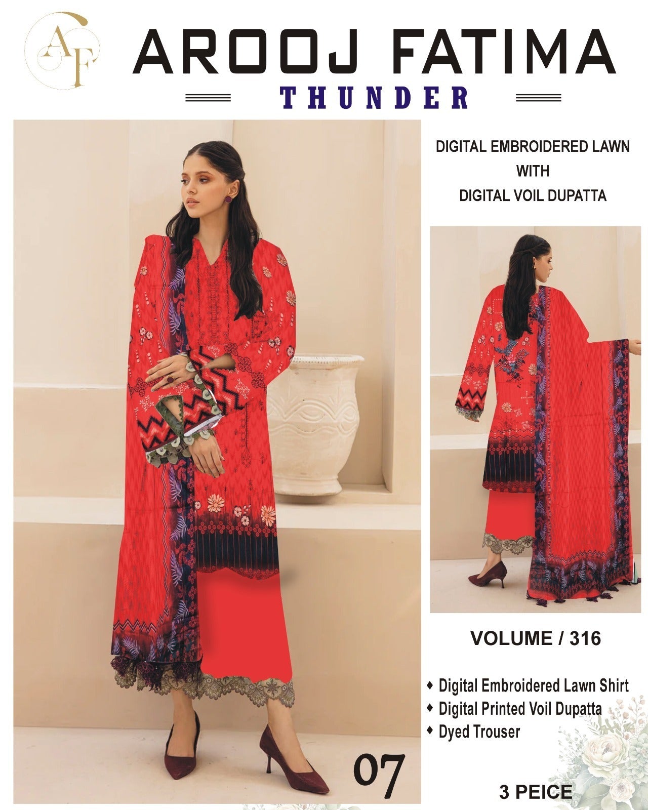 AROOJ FATIMA EMB Lawn 3PC