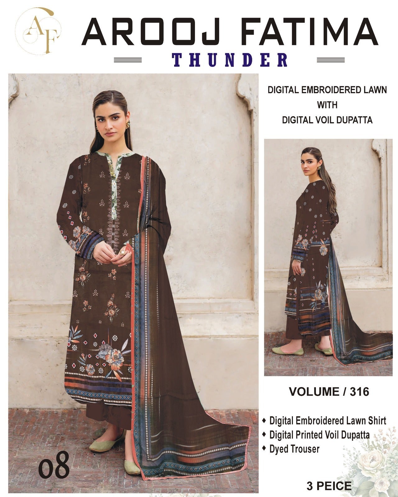 AROOJ FATIMA EMB Lawn 3PC