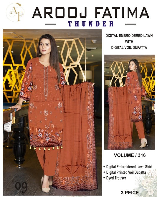 AROOJ FATIMA EMB Lawn 3PC