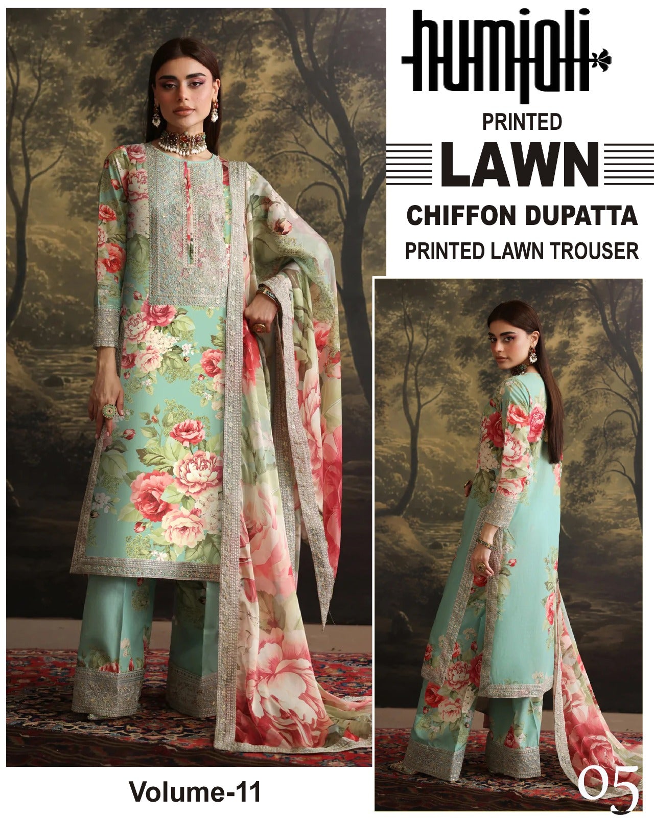 Branded Lawn 3pc Suit with chiffon Dupatta