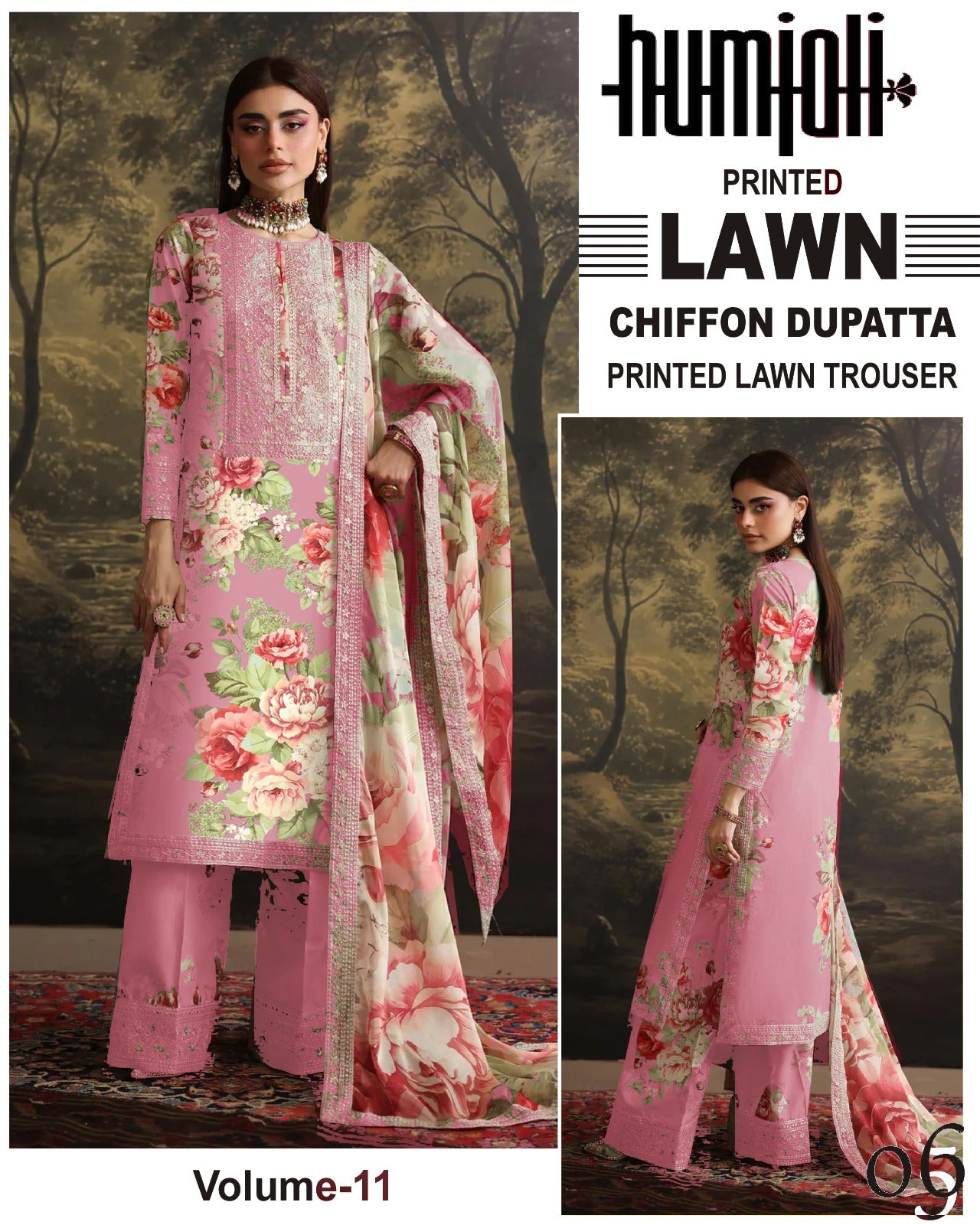 Branded Lawn 3pc Suit with chiffon Dupatta