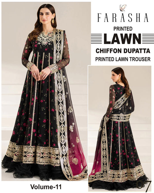Farasha Lawn 3pc Suit with chiffon Dupatta