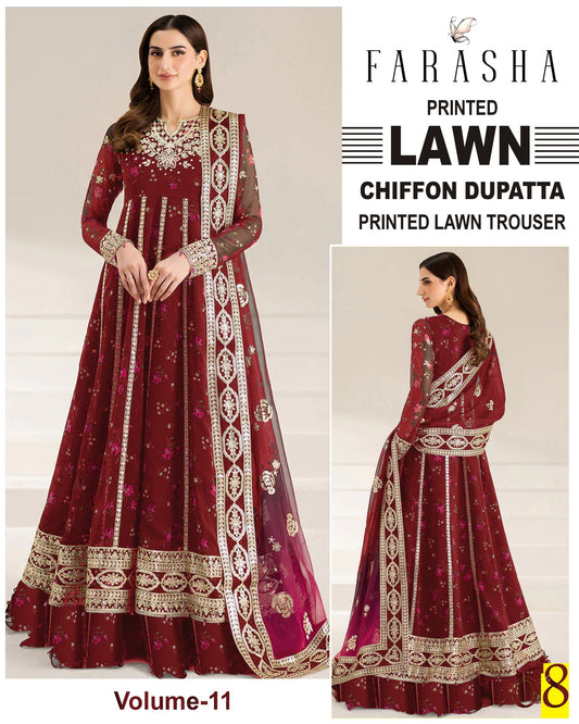 Farasha Lawn 3pc Suit with chiffon Dupatta