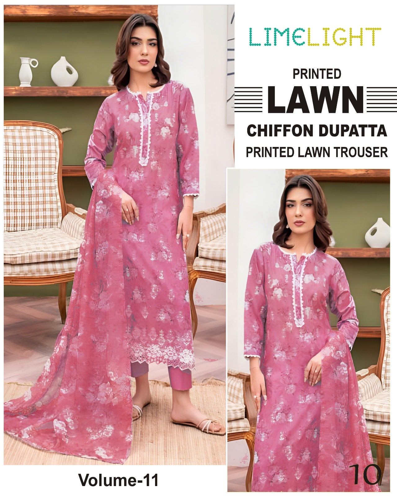 Limelight Lawn 3pc Suit with chiffon Dupatta