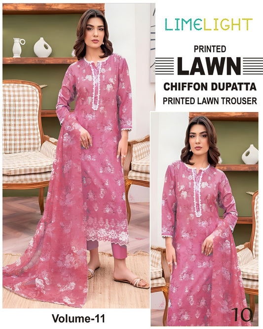 Limelight Lawn 3pc Suit with chiffon Dupatta