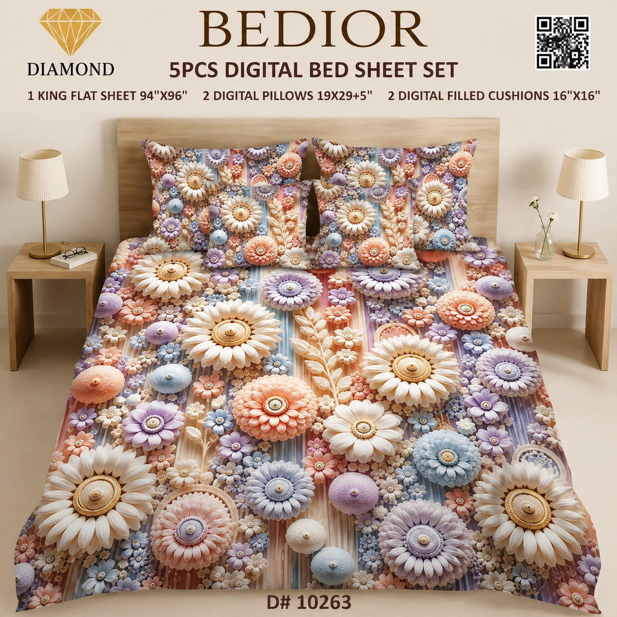 BEDIOR 5PCS DIGITAL BED SHEET SET 10263