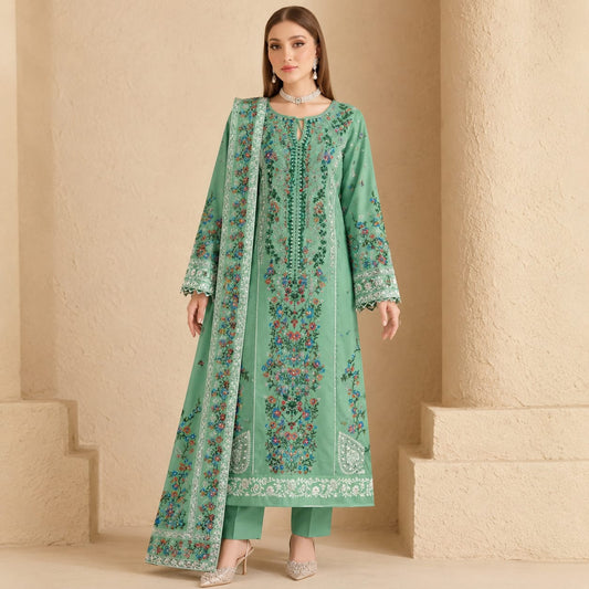 Luxury Dhanak Embroidered 3-Piece Suit
