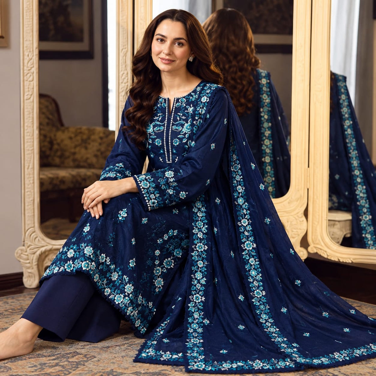 Luxury Dhanak Embroidered 3-Piece Suit
