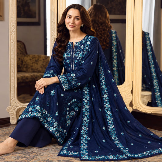Luxury Dhanak Embroidered 3-Piece Suit