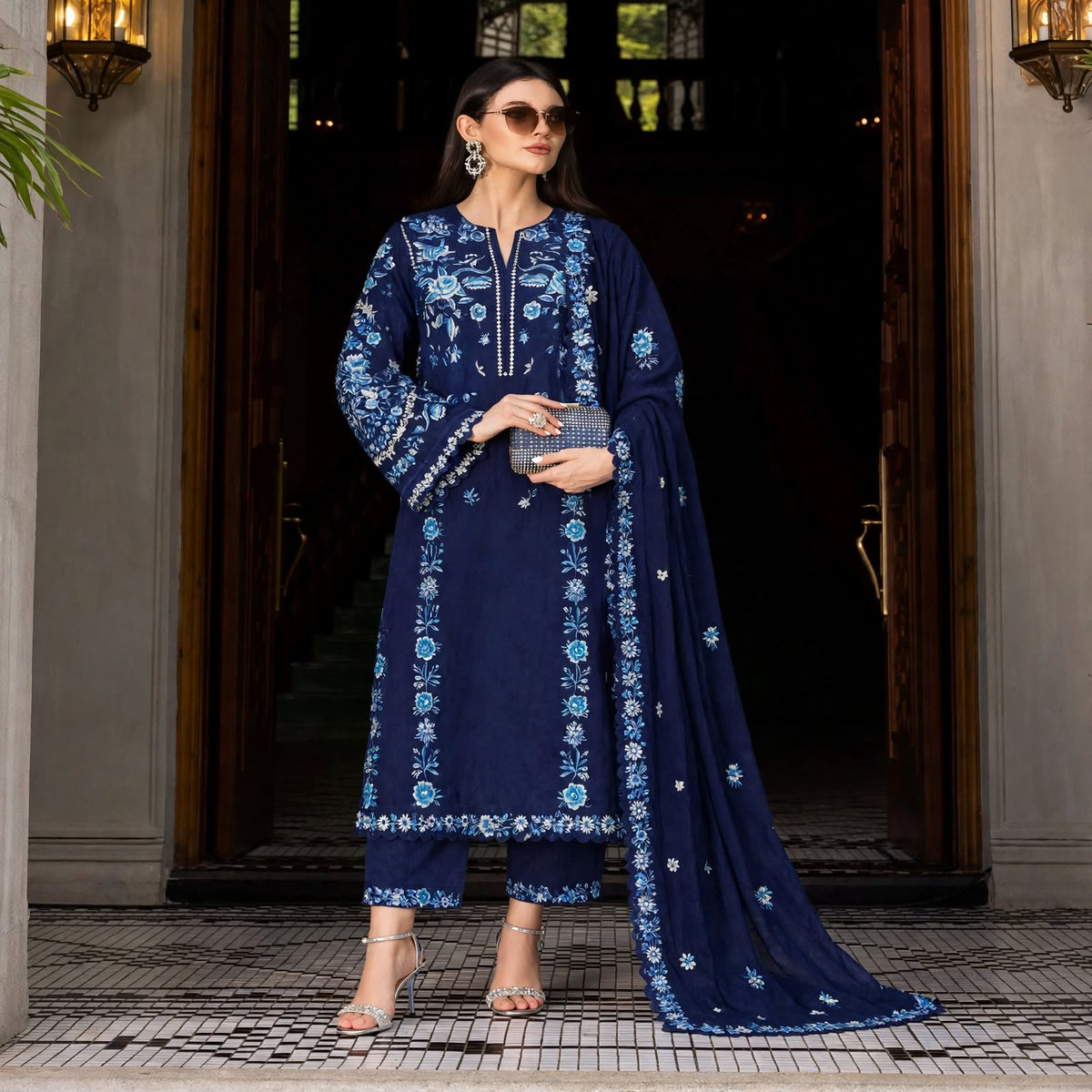 Luxury Dhanak Embroidered 3-Piece Suit